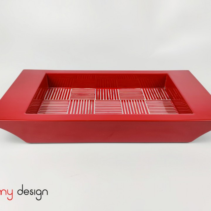 Red rectangle lacquer tray attached with mother of pearls 35*18*H4 cm